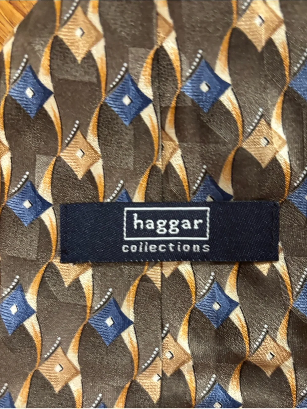 Classic Vintage Haggar Brown and Blue Geometric Silk Tie